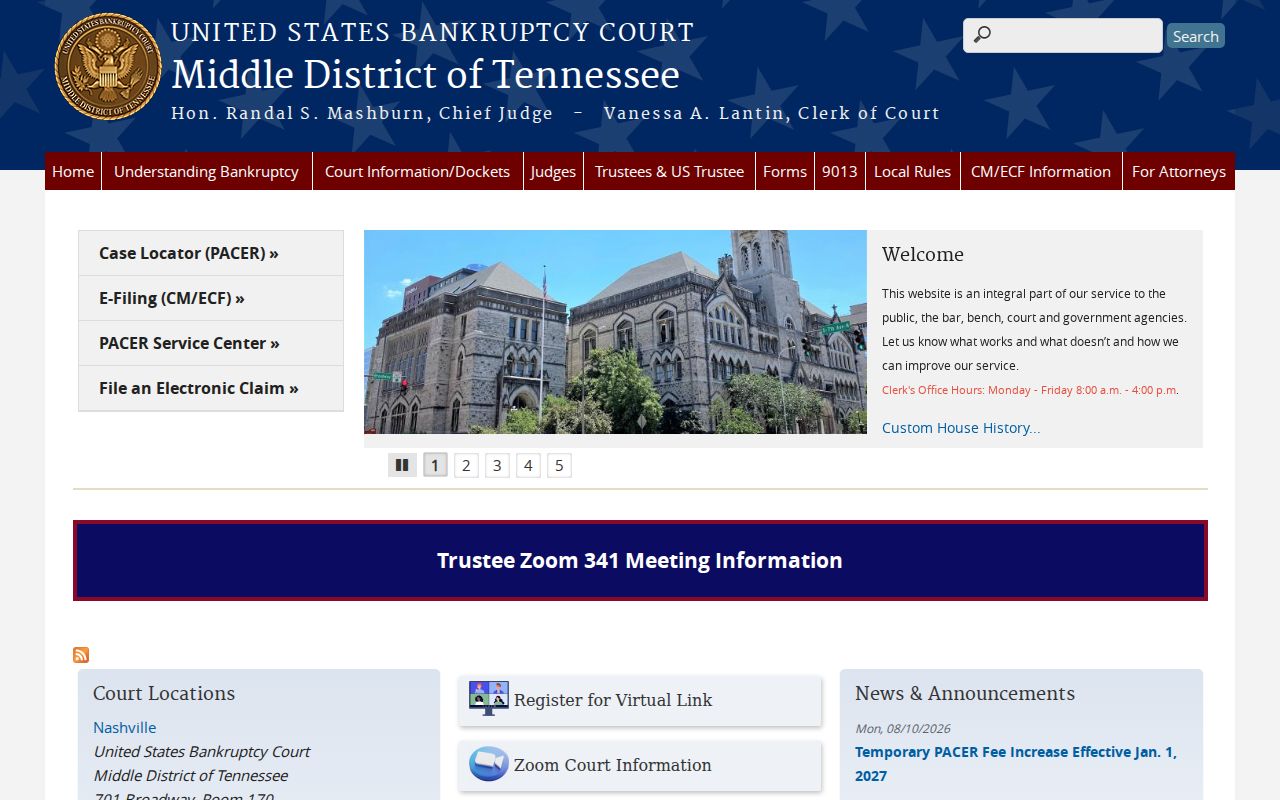 United States Bankruptcy Court Middle District of Tennessee docket access
