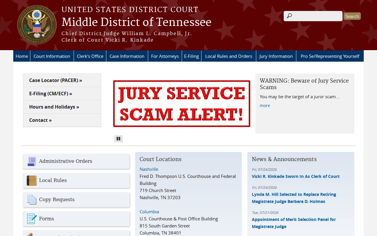 United States District Court for the Middle District of Tennessee case access