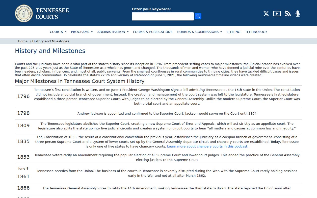 Tennessee Administrative Office of the Courts history page