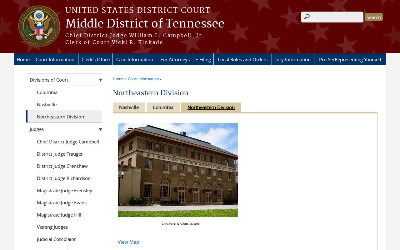 Federal Middle District Northeastern Division information for Cookeville
