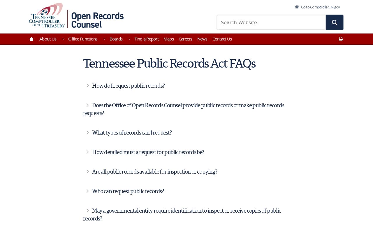 Official Tennessee Comptroller public records access frequently asked questions