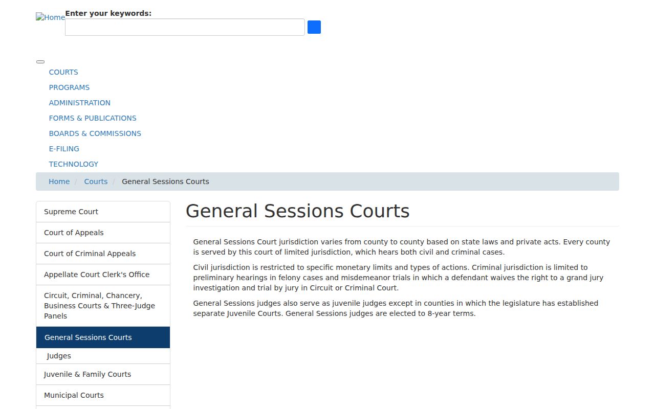 Tennessee General Sessions Court overview for Cumberland criminal routing