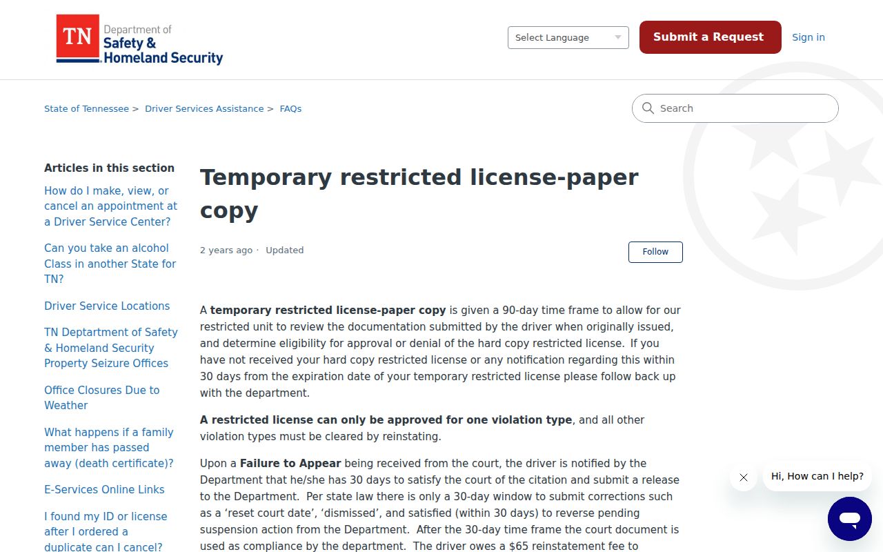 Tennessee official failure-to-appear compliance guidance