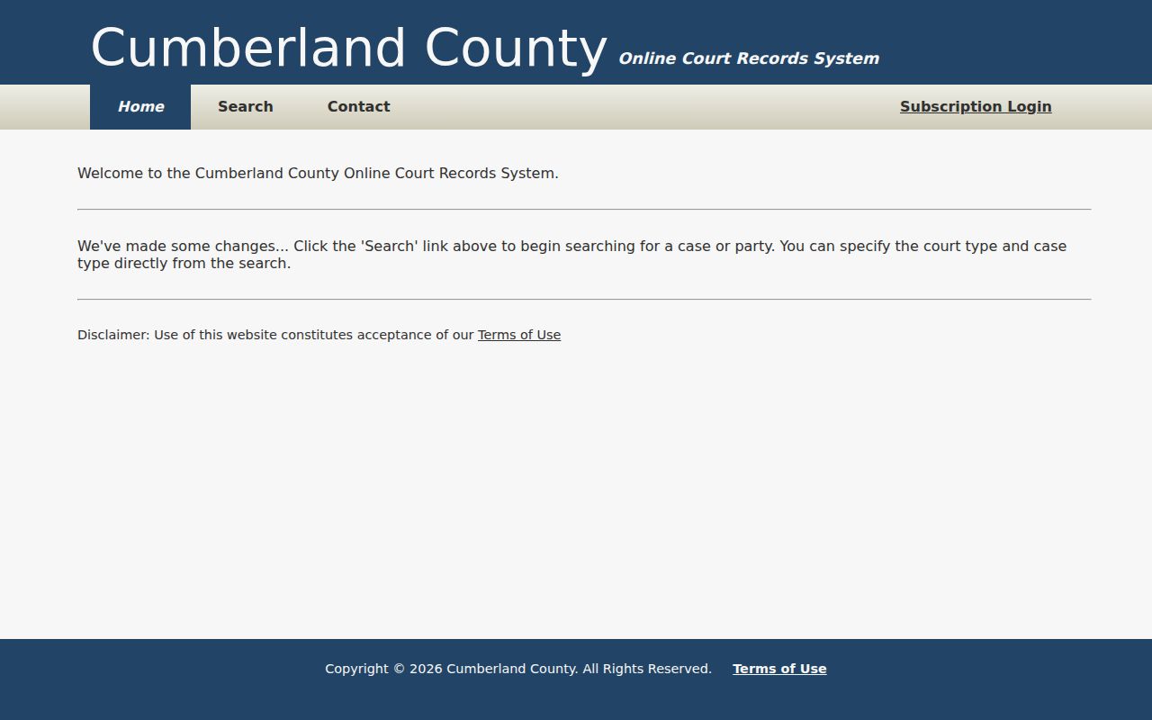 Cumberland County Online Court Records System home page